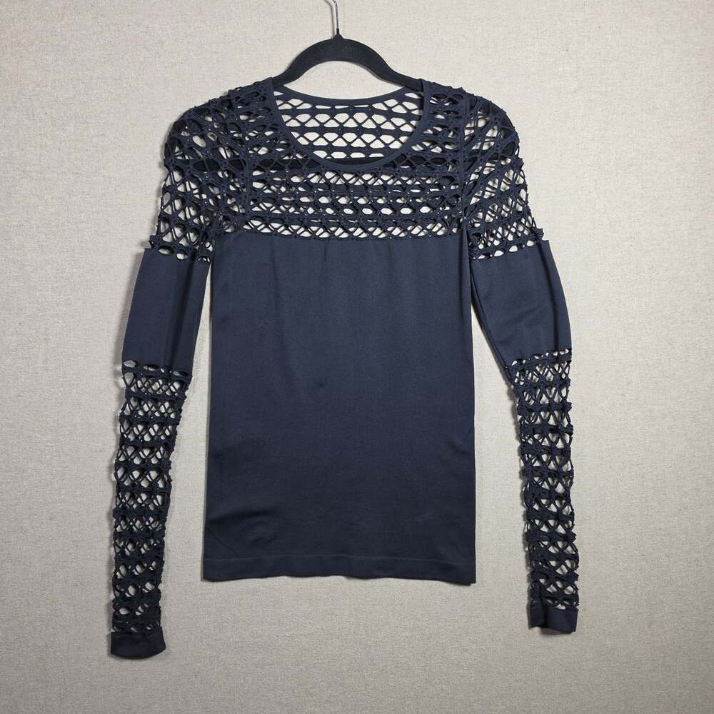 Venus Mesh Shirt Womens S Long Sleeve Pullover Top Black Form Fitting Net Solid